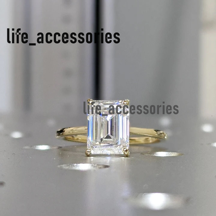 Elisa Wholesale Engagement Rings Jewelry Women VVS Emerald Moissanite Diamond 10K 14k 18k Karat Solid Real Yellow Gold