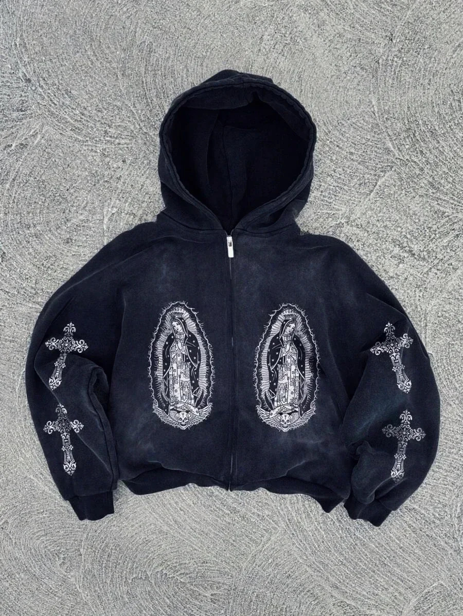 Trend Hoodie Y2K Personalized Printed Sweatshirt Mens Harajuku Jacket Gothic Zipper Casual Sportswear Loose Fashion Hoodie250828