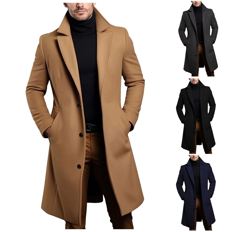 Warm And Comfortable Black Trench Coat For Men Long Sleeve Single Breasted Overcoat Perfect For Fall And Winter 250827