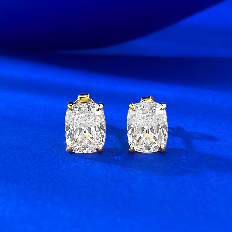 3CT Lab Moissanite Diamond Luxury Jewelry Genuine 100% 925 Sterling Silver Cushion Shape Soiltaire Gemstones Elegant Party Women Wedding Stud Earring 