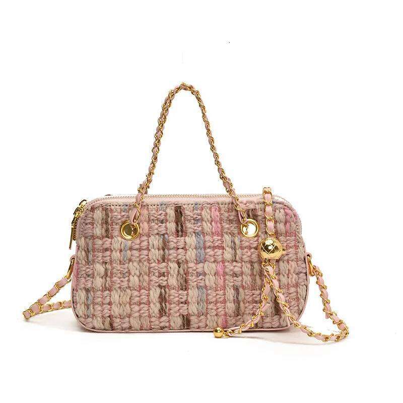 Women Brand Wool Weave Crossbody Casual Chain Box Messenger Shoulder Bag 2024 Winter New Trending