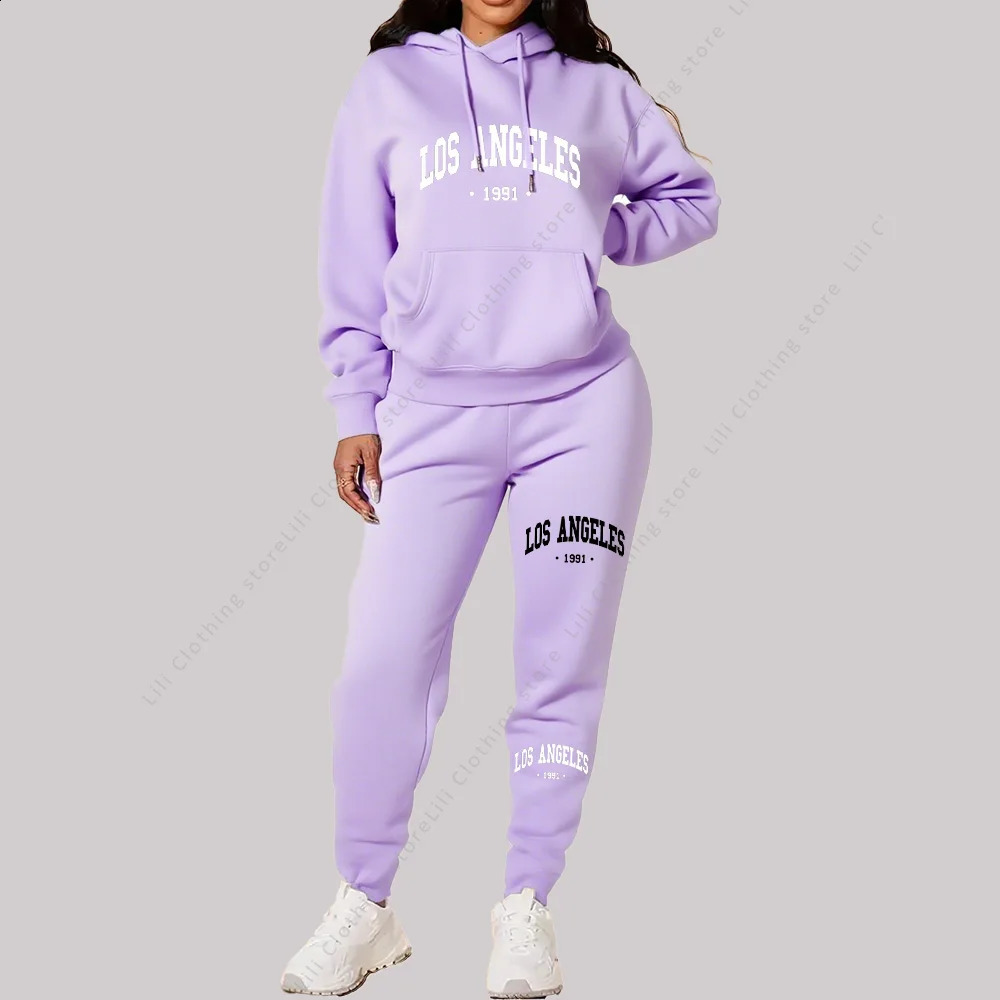 Women Sets Hoodies Pants 2 Piece Outfits Aesthetic Sportswear Sweatsuit Los Angeles Letter Print Suit Ladies Tracksuit Plus Size 250827