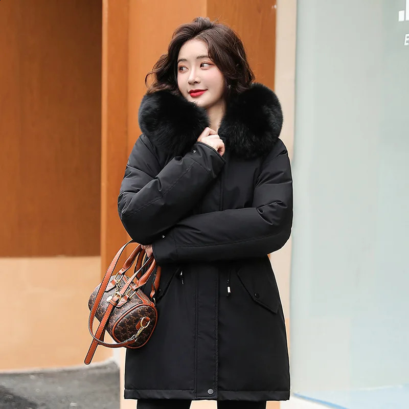 Spring Parkas Women Coats Mid Length Coat Thick Warm Hooded Drawstring Jackets Splice Zipper Tight Waist Jacket Autumn Winter 250827