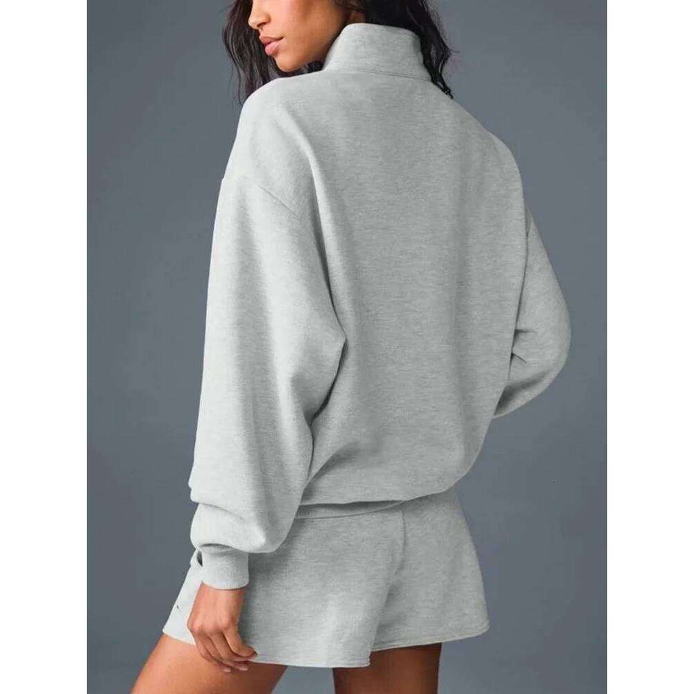 Autumn Sports Hoodies Fiess Stand-Up Collar Long-Sleeved Sweatshirts Top Cotton Casual Overzise Gray Zip Up Hoodie Women