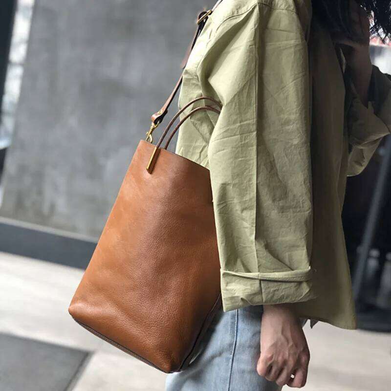 Bucket Genuine Leather Women Bag New Retro Nature Soft Cowhide Handbag Versatile Designer High Quality Shoulder Bags