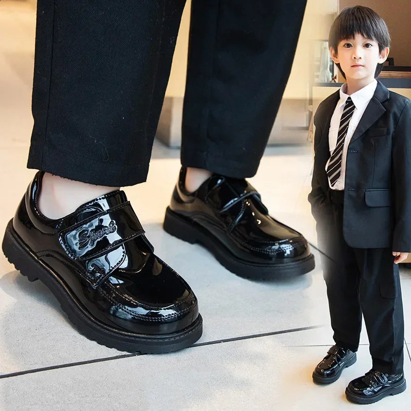 Boys Shoes Spring Autumn Black Glossy Classic Kids Loafer for Girl Versatile Roundtoe Britain Child School Shoes 250827