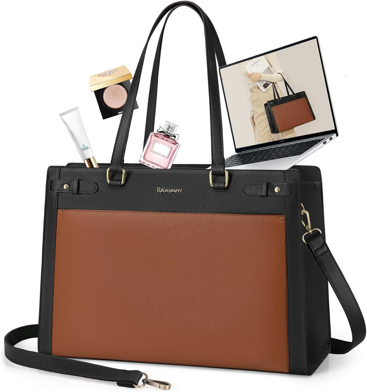 Laptop Bag for Women 156 Inch PU Vegan Leather Work Tote Bag Waterproof Womens Briefcase Designer Computer Bags for Office Teacher College Travel Larg