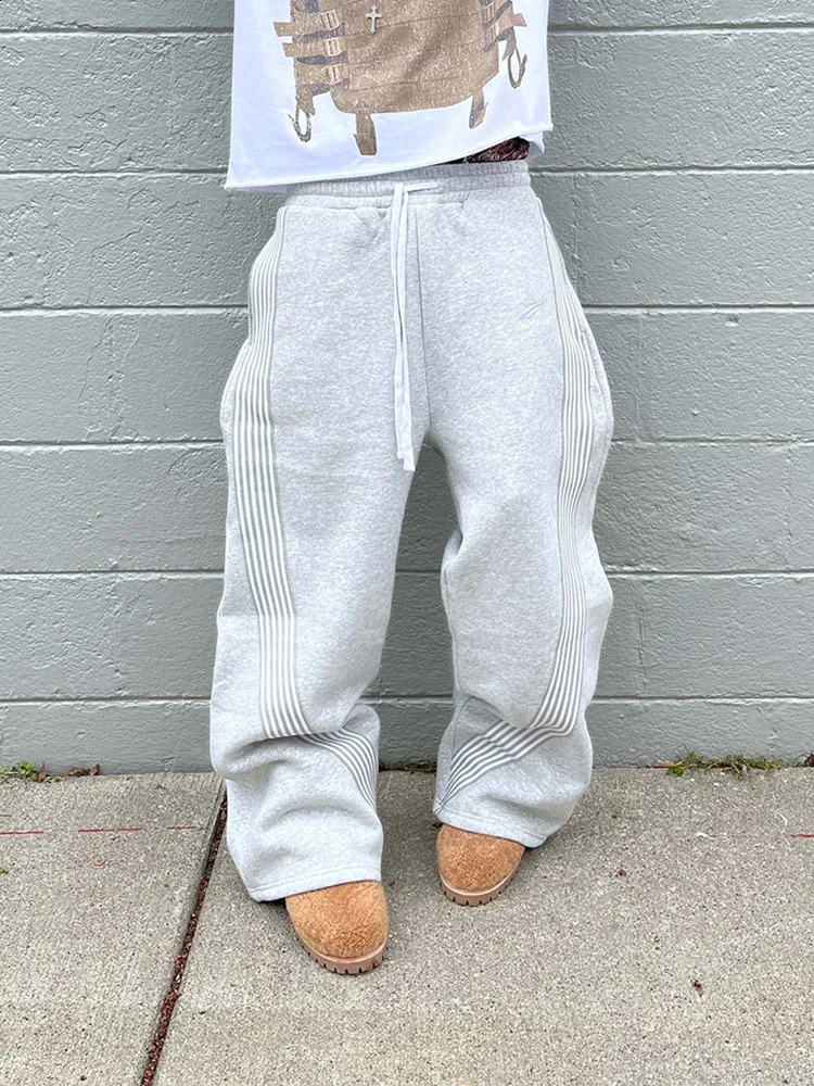 Hip Hop Embroidered Harem Pants Women Mens Jogging Drawstring Sweatpants Striped Tactical High Street Loose Wide Leg Trousers 250828