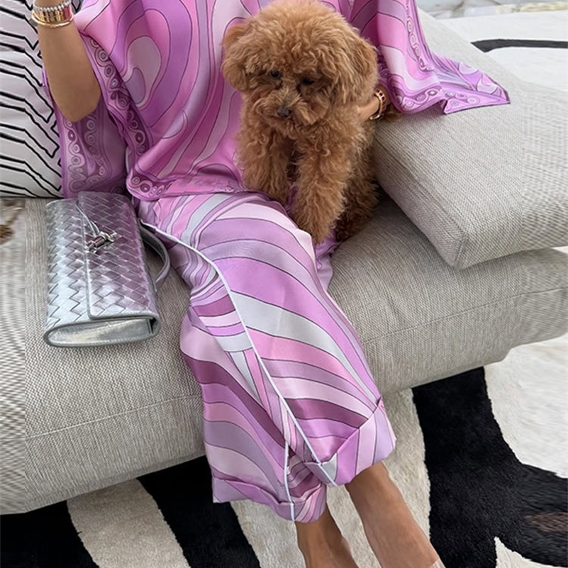 Geometric Print Cape Womens Set Loose Batwing Sleeve Top Flowy Maxi Skirt 2025 Summer Elegant Suit Holiday Fashion Lady Sets 250827