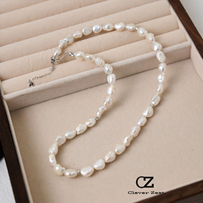 S925 Sterling Silver Natural Freshwater Baroque Pearls Necklace for Anniversaries