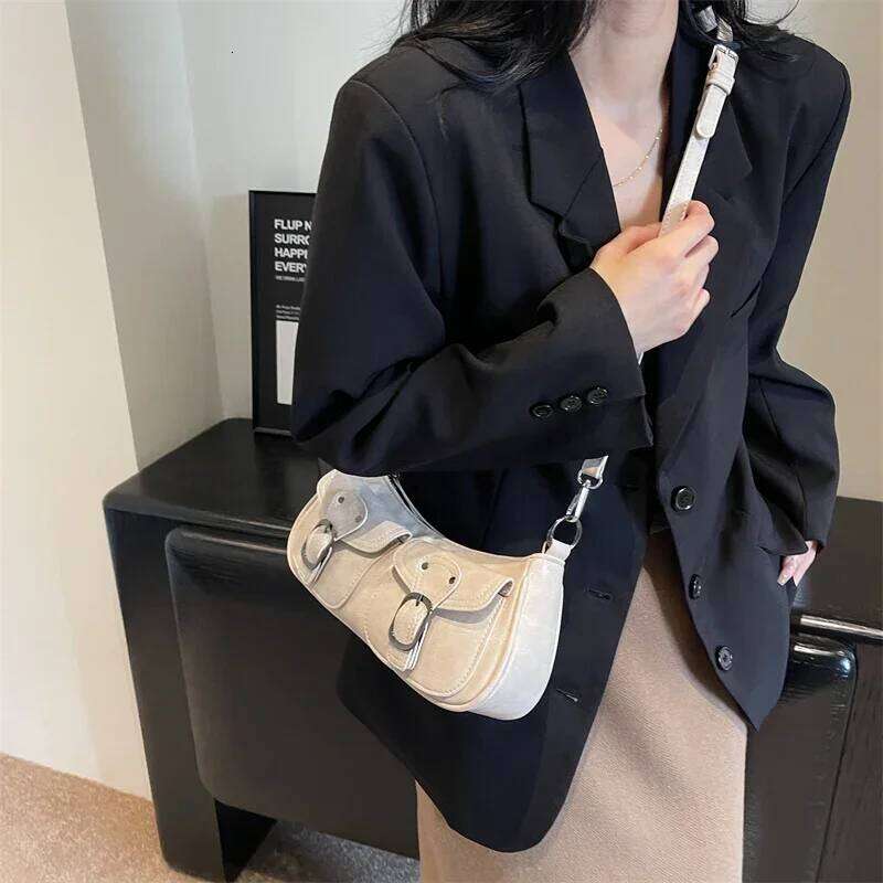 LEFTSIDE Fashion Double Pockets Design PU Leather Shoulder For Women 2025 Tend Female Crossbody Bag Underarm Bags Handbags