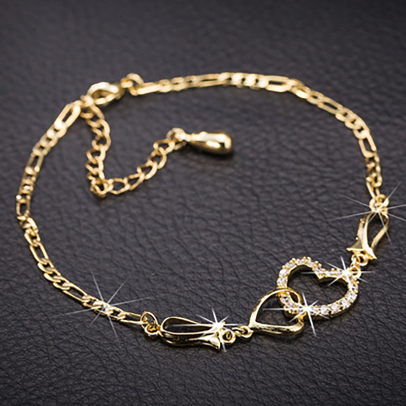 Classic Stainless Steel Chain Double Heart Love Anklet Bracelet Fashion Trendy Charm Bracelets Women Fashion Party Jewelry Gift