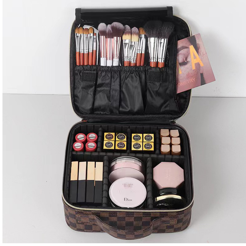 Plaid Vintage Floral Makeup Large Capacity High Appearance Wash Convenient Handheld Cosmetics Storage Bag
