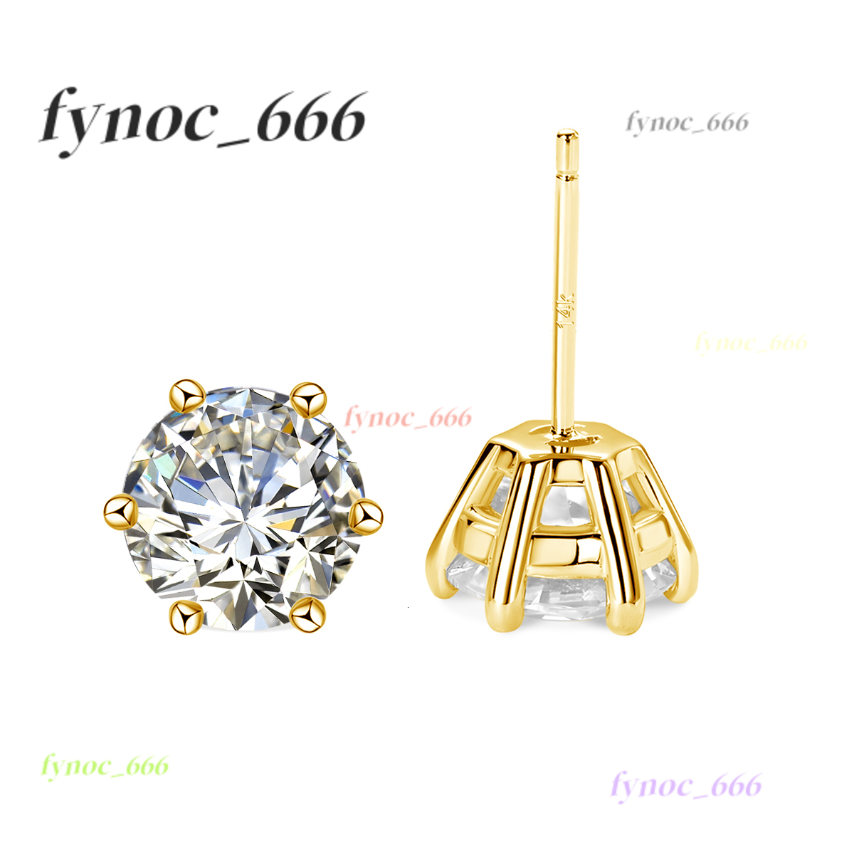 Quality Jewelry Woman Luxury New Year Gift Classic 6 Prong Design 1ct 2ct Moissanite Diamond Hollow 14K 925 Gold Stud Earrings