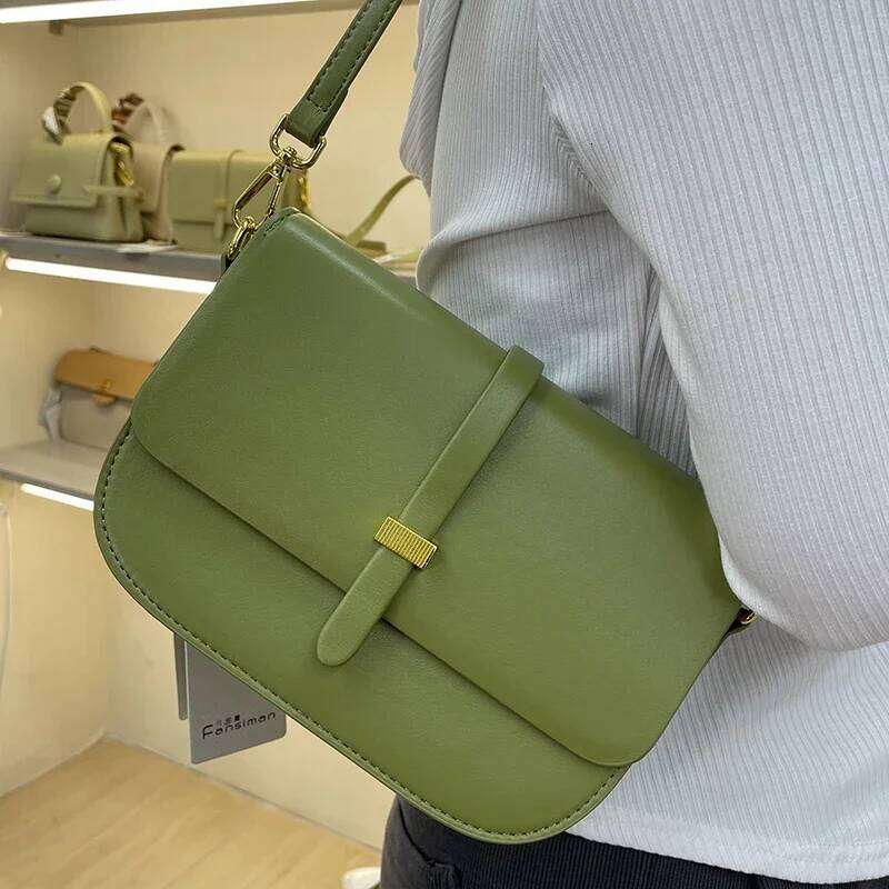 High-End Solid Color Leather Tote Paris Fashion Vintage Crossbody Handbag Elegant And Minimalist Women's Shoulder Bag