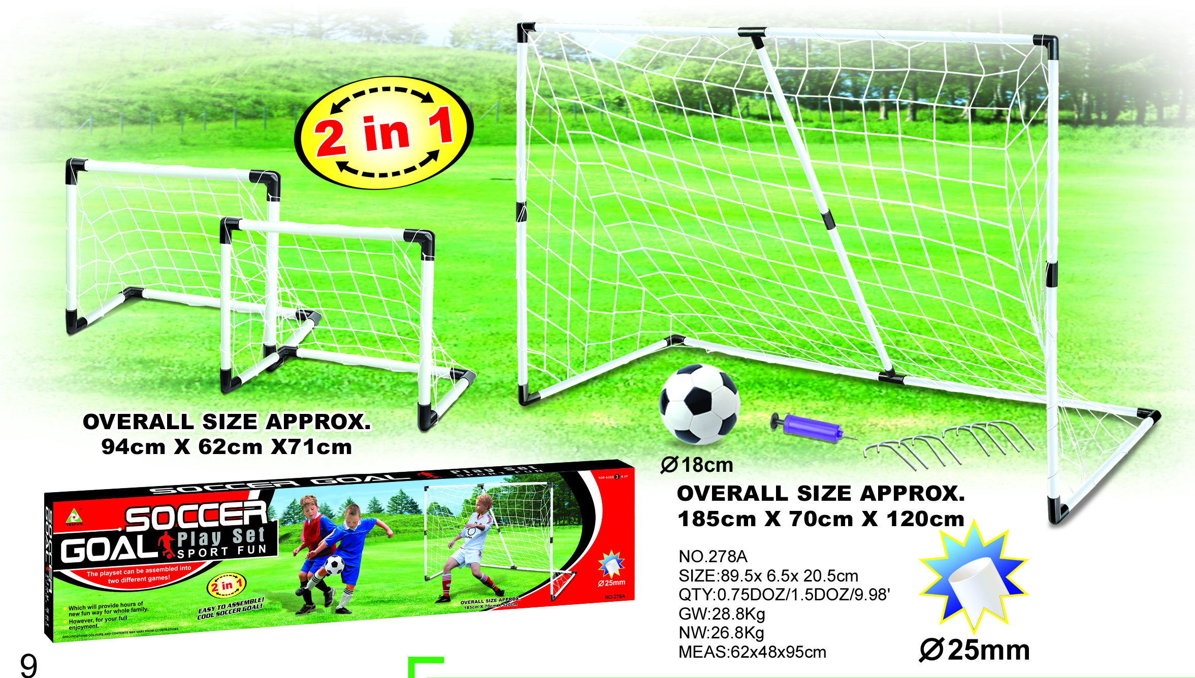 PP Material 2-in-1 Soccer Goal for Kids, Safe Lightweight Dual Football Net Set, Portable Practice Goals for Toddlers Children Outdoor Indoor Play
