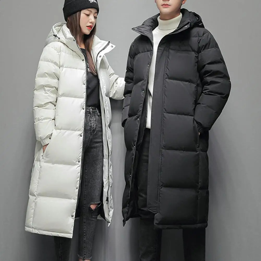Winter Mens women Long Parka couple Winter Cotton Coat Thickened Padded Stand Collar unisex Mid Length Down Coat Thermal Parkas 250827