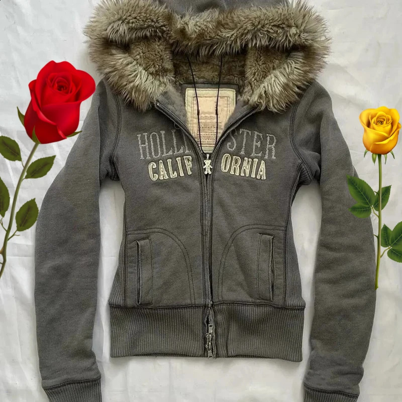 Embroidered military green jacket Y2K Slim cardigan sweatshirt womens fall and winter gothic retro casual streetwear250828
