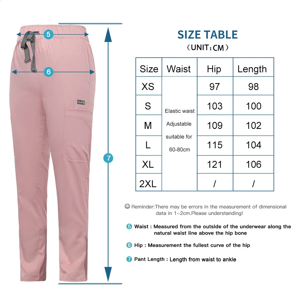 High Waist Workwear Pants Solid Womens Scrub Trouser Pocket Pet Clinic Nurse Uniform Casual for Women 250823