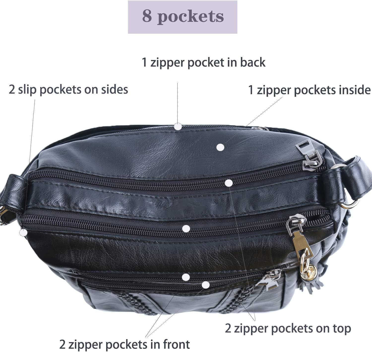 body Bags For Women Pocketbooks Soft PU Leather Purses and Handbags Multi Pocket Shoulder Bag M250828