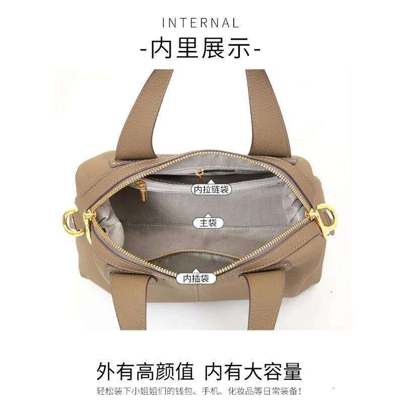 Women's Top Layer Cowhide Handbag Niche Design Large Capacity Single Shoulder Crossbody Fashionable Genuine Leather Tote Bag