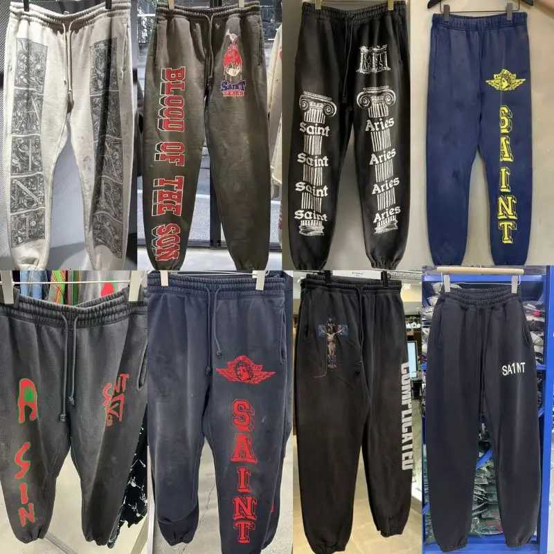 Winter High Street American Casual Loose Saint Sweatpants Men Women Vintage Graffiti Print Drawstring Jogging Pants Trousers X250828