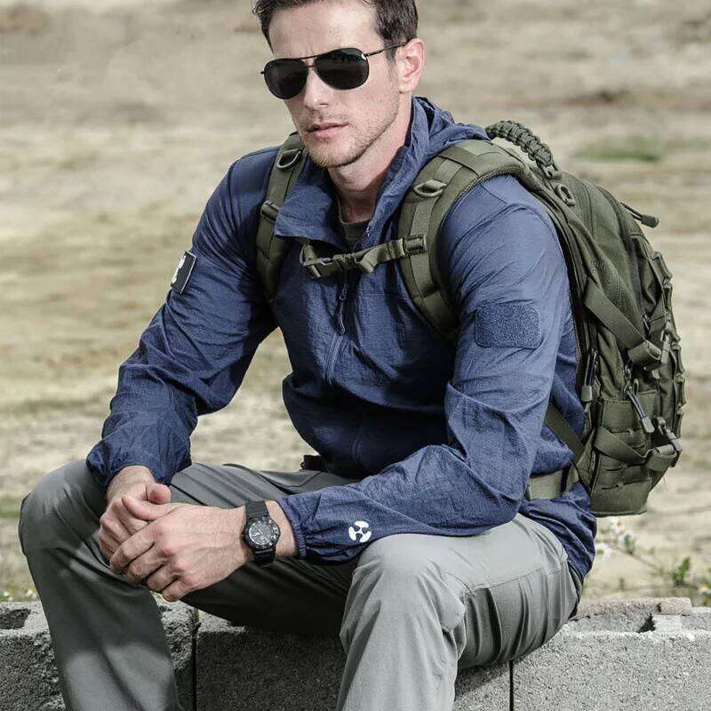 Summer Lightweight Tactical Men's Windbreaker Thin Skin Hooded Raincoat Quick Dry Breathable Waterproof Jacket