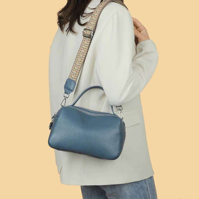 Fashion Simple Genuine Ladies Handbag Leather Girls Casual Hundred Large Capacity Comfortable Wide Shoulder Strap Crossb