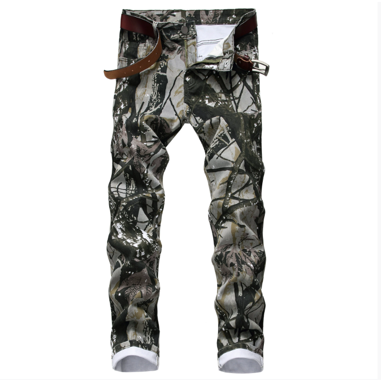 Men's Jeans Fashion Skulls Printed Men Trend Red Slim Denim Pants