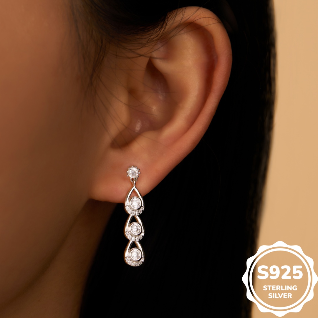 MT Luxury Jewelry Zircon Long tassel Earrings Exquisite 925 Sterling Silver Earrings for Women Hypoallergenic