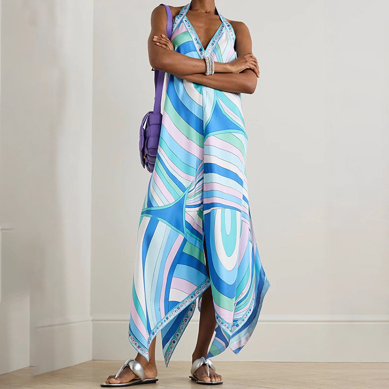 Deep V Neck Dress Women Bohemian Style Dresses Yacht Party Dress Sexy Backless Dresses