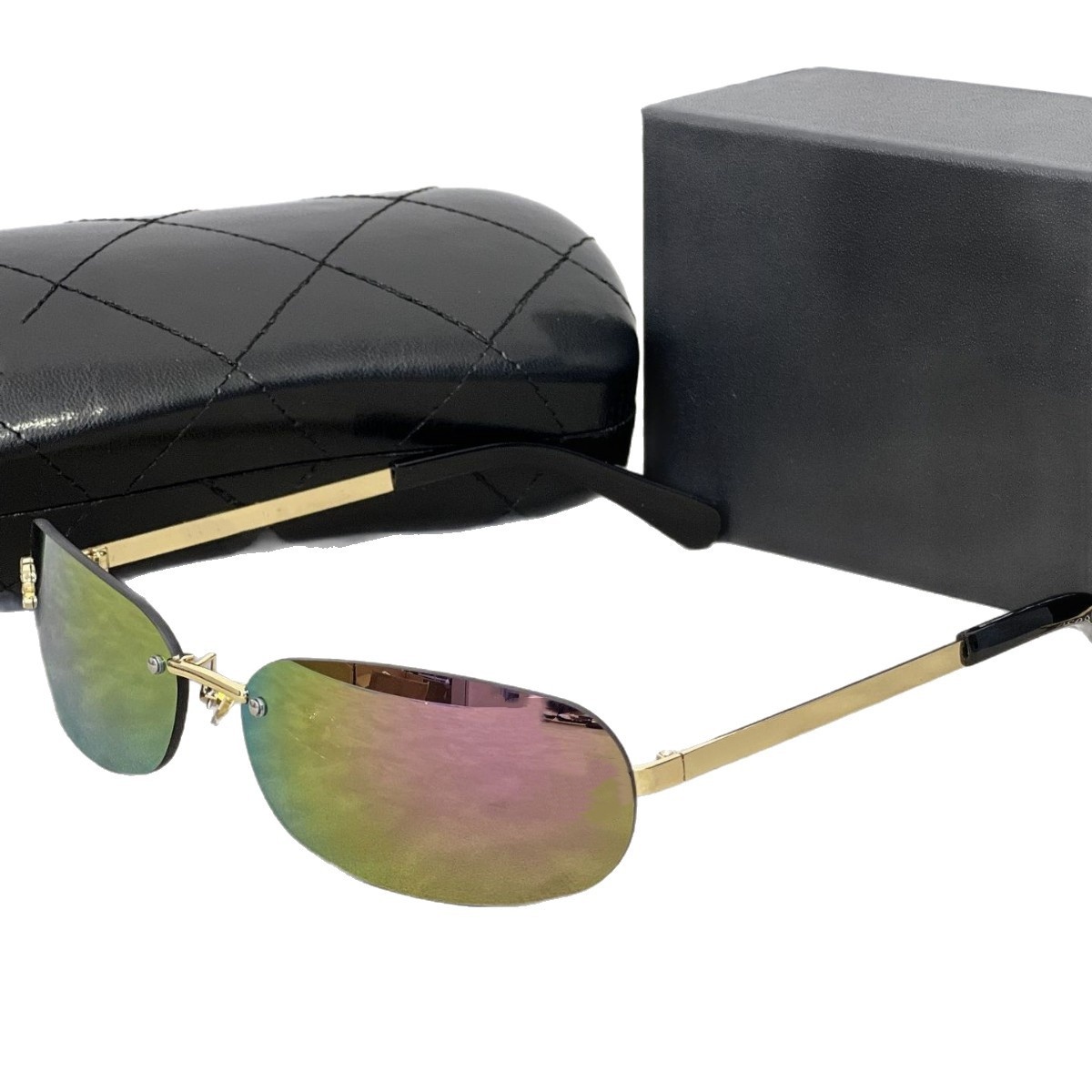 Design Sunglasses Fashion Luxury Rimless Metalass Shield Mask Wrap Men Women Vintage Sunglass UV400 Eyewear Glasses Cat-Eye Frame