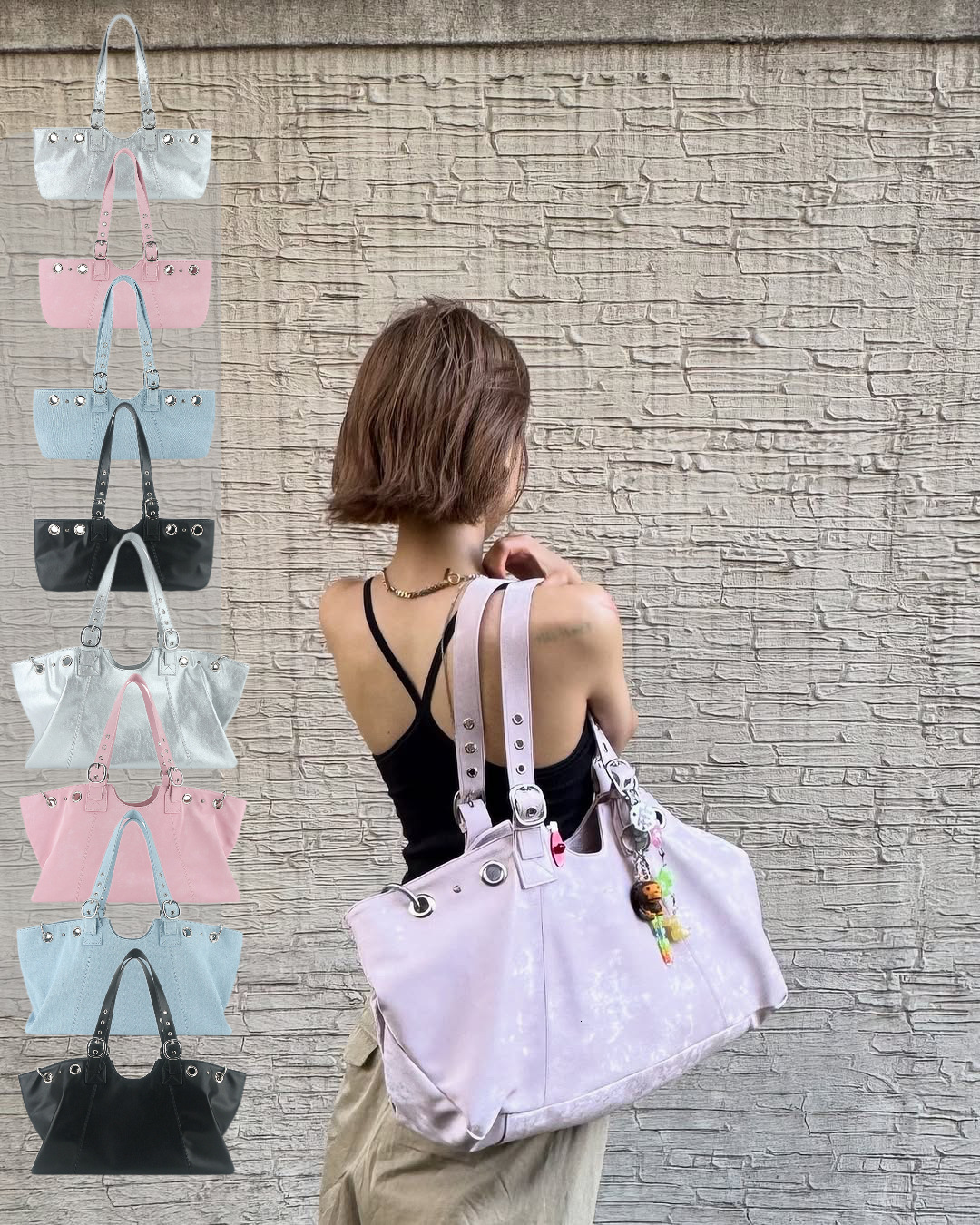 Autumn New Women s Shoulder Bag Korean Style New Rivet Denim Bag Spicy Girl Commuting Shoulder Bag Autumn New Designer Bag Large Capacity Handbag Armp