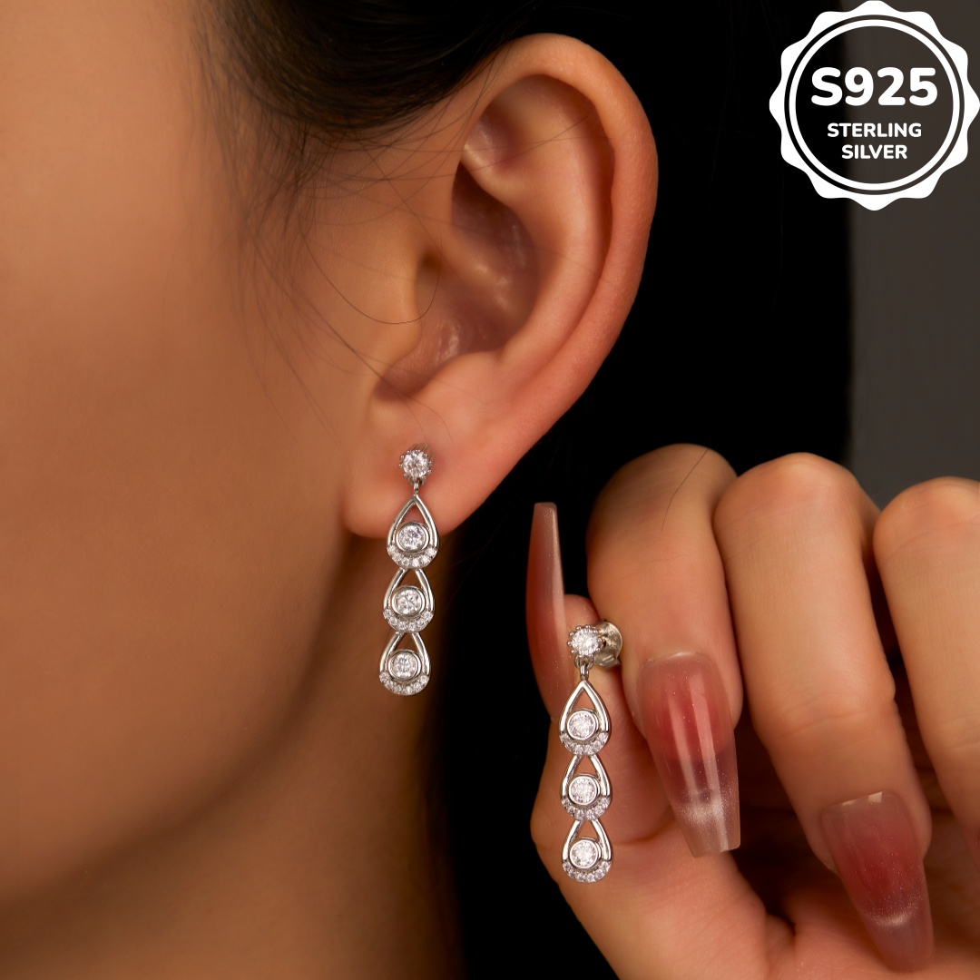 MT Luxury Jewelry Zircon Long tassel Earrings Exquisite 925 Sterling Silver Earrings for Women Hypoallergenic