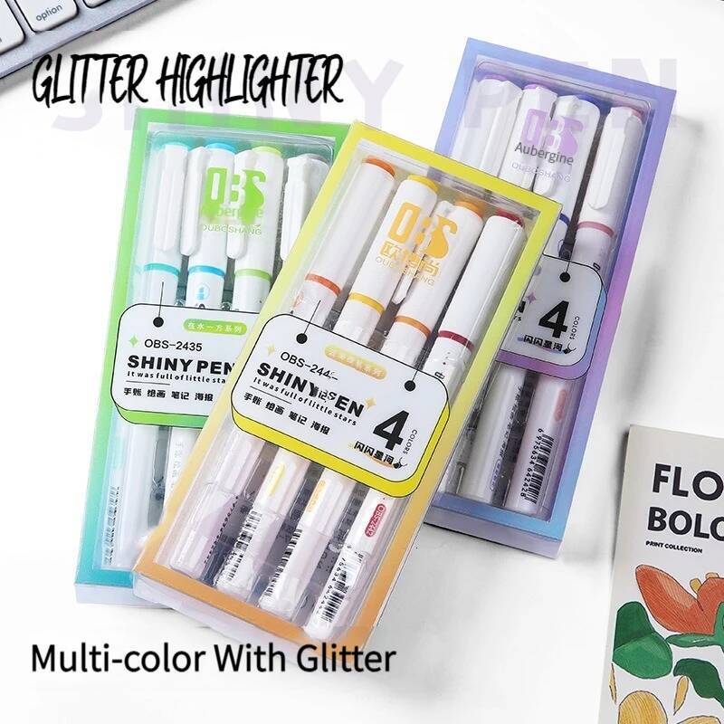 4pcs Color Shiny Pens Set Bling Sparkling Highlighter Marker 4mm Brush For Drawing Painting Art School Metallic Glitter i1