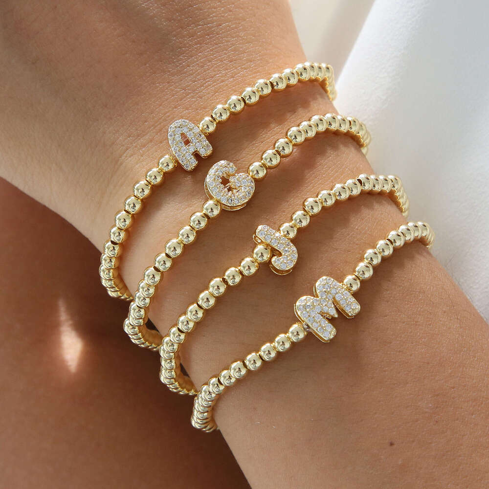 Hot Selling Brass Micro Inlaid Bubble Balloon DIY 26 English Letters Copper Beads Elastic String Bracelet