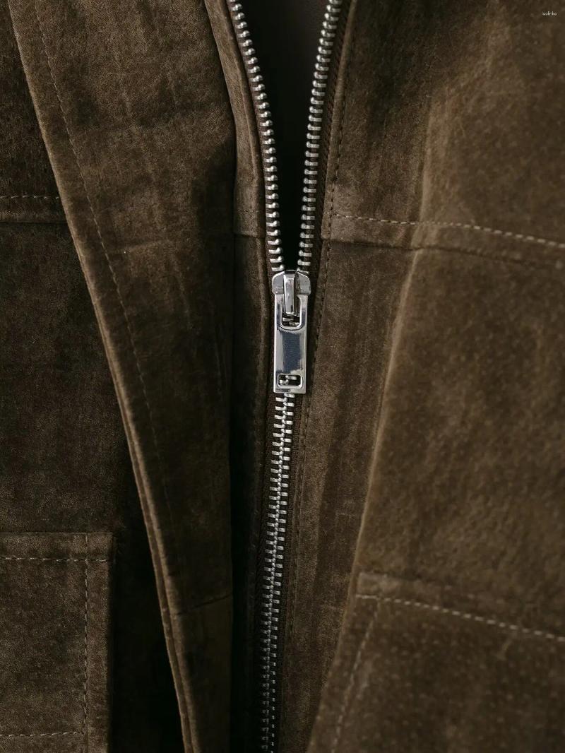 Women's Jackets Autumn Winter Motorcycle Style Jacket Outwear Suede Leather Coat Vintage Brown Maillard Pocket Lapel Casual Loose Bomber