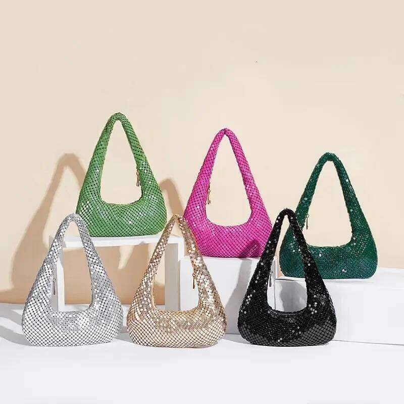 Women's Evening Aluminum Sequin Armpit With Zipper Lightweight Casual Handbag Party Sparkling Shoulder Mobile Phone Bag