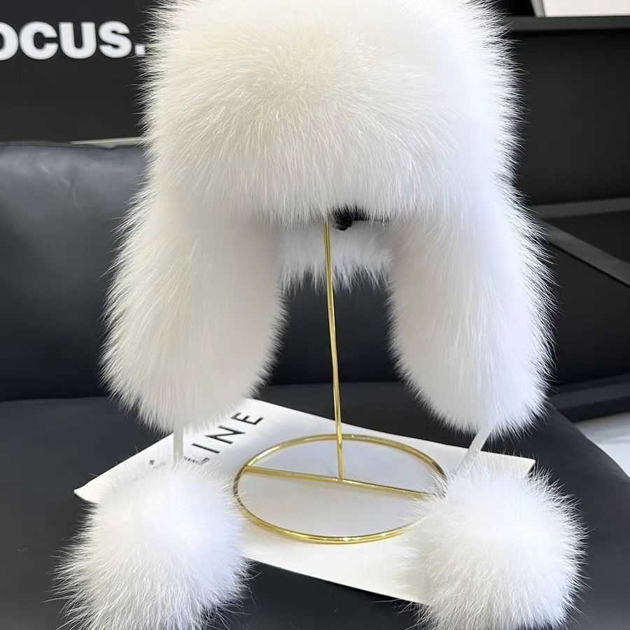 Fox Fur Lei Feng Hat for Women Slimming Ski Hat ParentChild Furry Hat Autumn and Winter Ear Protection Warm Fur Snow Hat L250827