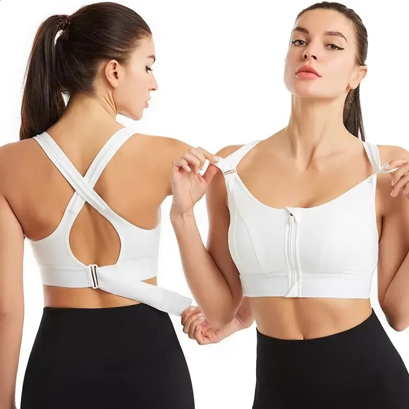 Sports Bras For Women Front Zipper Adjustable Strap Shockproof Elastic Fitness Athletic Brassiere Slim Yoga Crop Top y250827