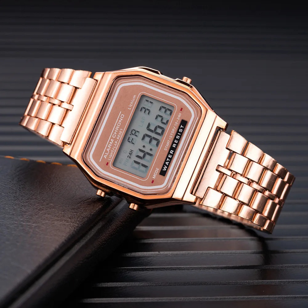 Elegant Digital Watch For Women Gold Silver Stainless Steel Business Ladies Electronic Wrist Watches Man Clock Zegarek Damski 250819