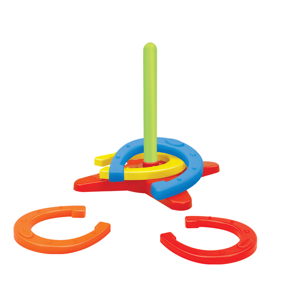 Colorful Plastic Horseshoe Ring Toss Game Set for Outdoor Lawn Fun