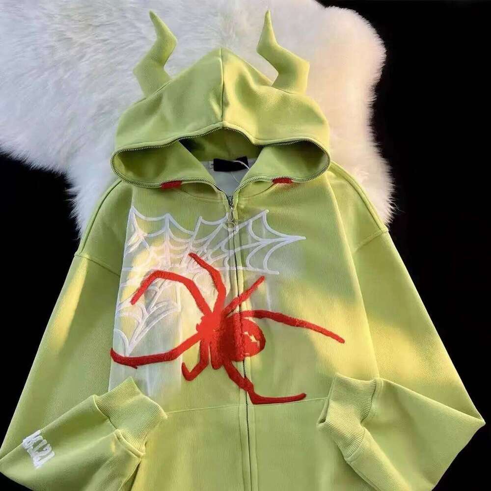 Y2k Zipper Up Haruku Hip Hop Graphics Embroidered Devil Horns Hoodie Sweatshirt Mens Womens New Gothic Jacket Coats