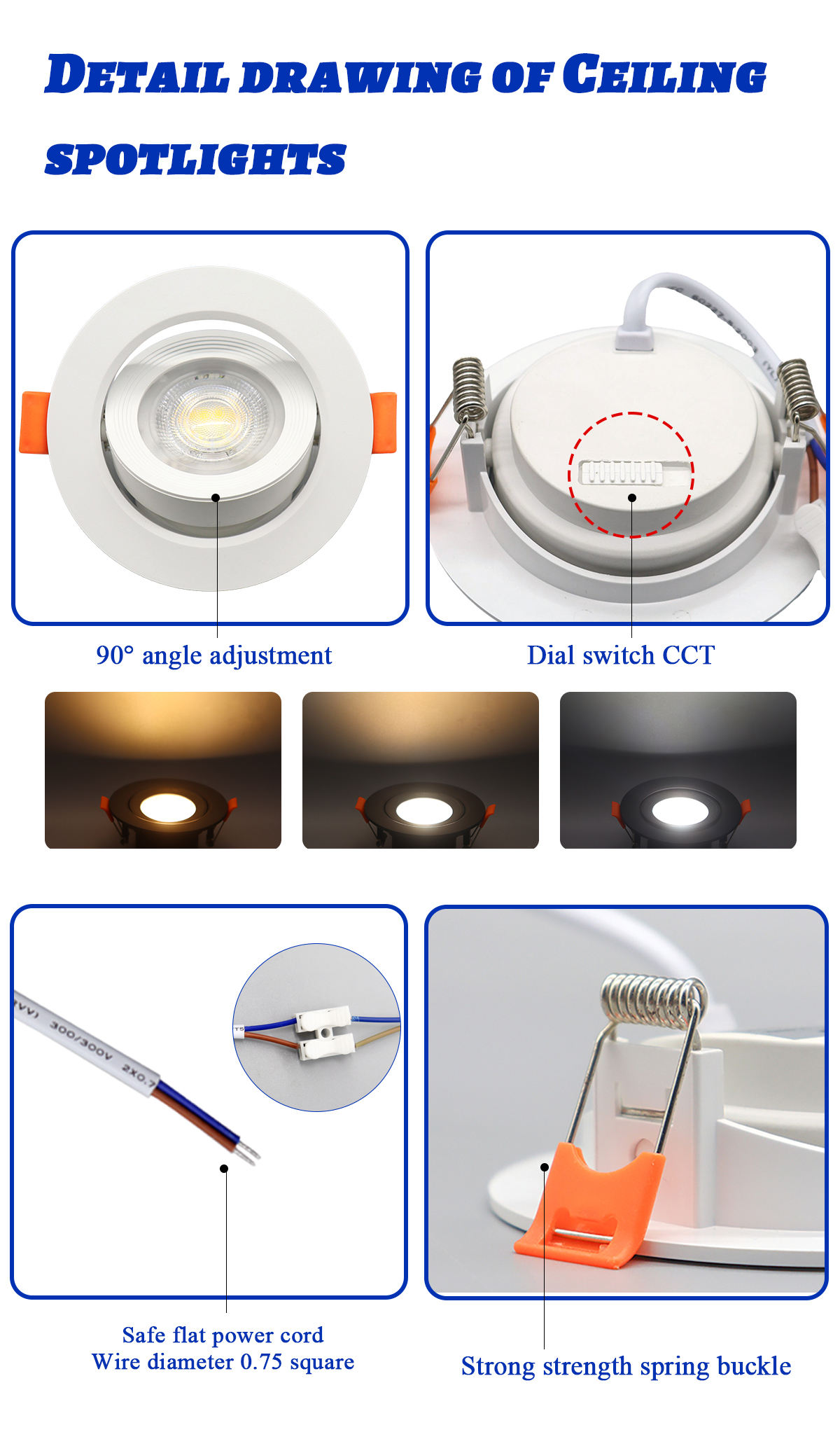 led spotlights, embedded ceiling bull's eye lights, 3W, 5W, 7W, 12W, 7.5 cm living room hole lights, three-color variable light downlights-SD