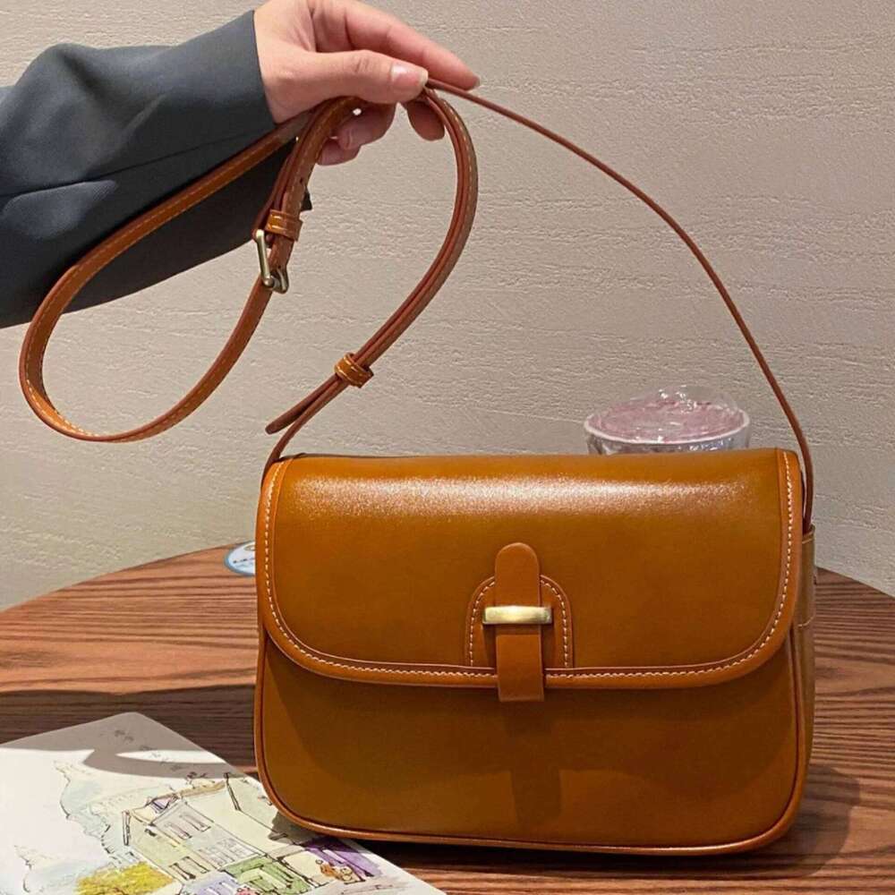 First Layer Cowhide Women's Shoulder Crossbody Women Handbag Stylish Saddle Bag Design Genuine Leather Female Bag