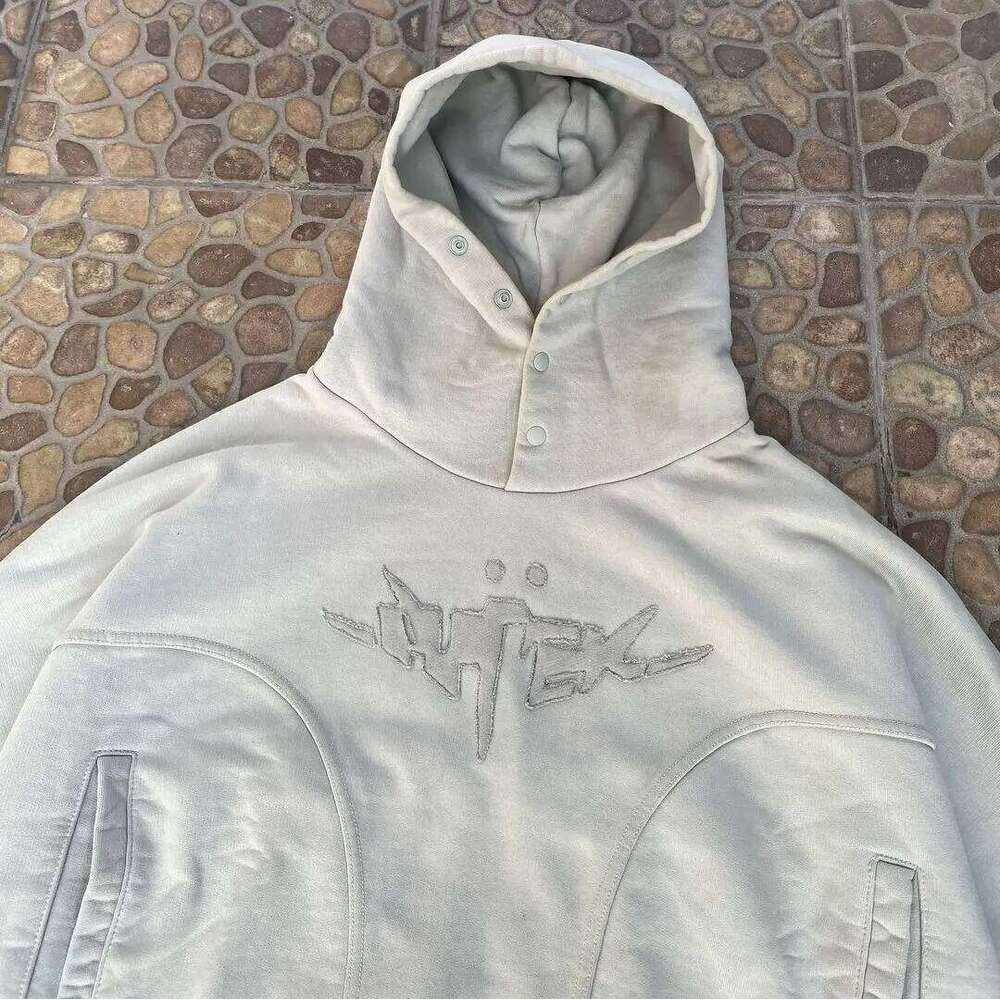 Gothic Letter Embroidered Pullover Clothes Y2k Hoodies Women Haruku Oversized Pockets Button Stand Collar Sweatshirt Hoodie