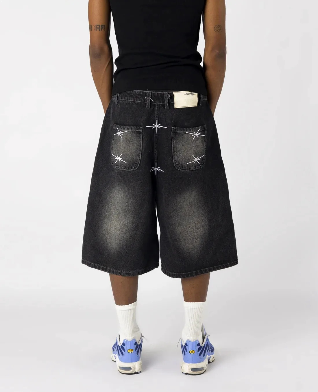 Streetwear Vintage Divin Denim Shorts Y2K Jeans Mens Harajuku Letter Baggy Shorts Low Waist Over The Knee Pants Casual Shorts 250828
