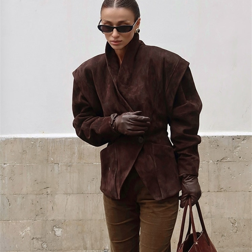Solid Waist Cinching Blazer Women Shoulder Pads Lapel Single Breasted Long Sleeves Jackets Chic Elegant Casual Street Outerwear 250828