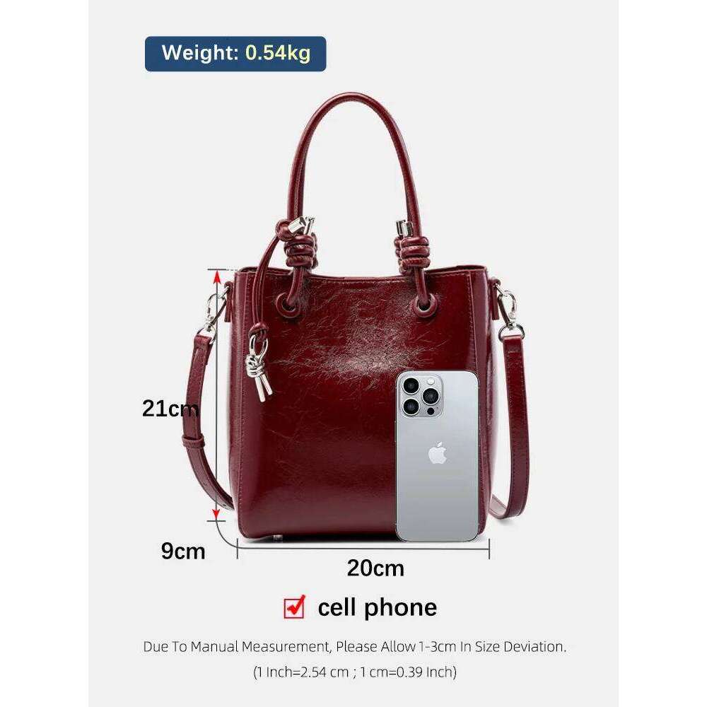Zency Popular Genuine Leather Shoulder Bag Bucket Girls Fashion Handbag Cherry Red Small Bags For Women Daily Outing