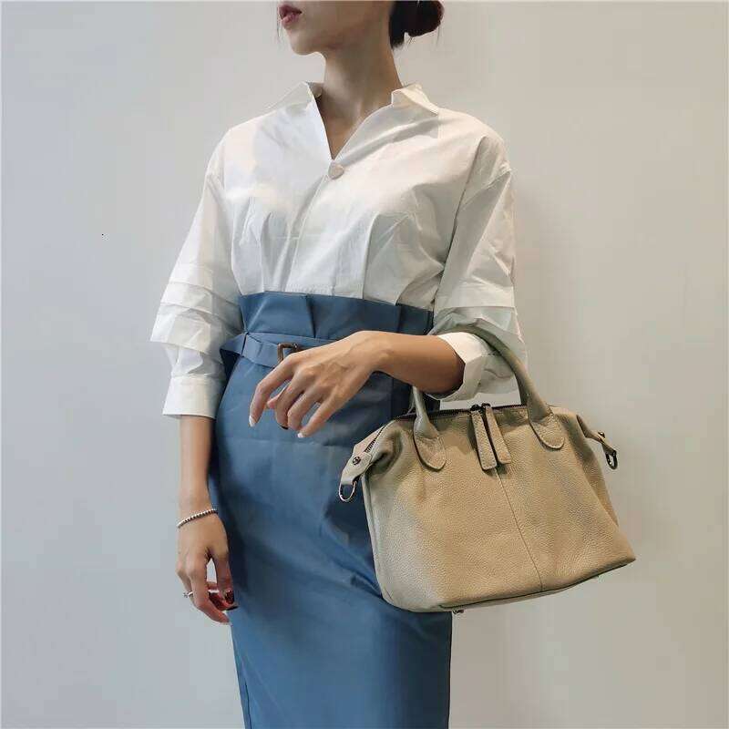 Natural Leather Bag Vintage 100% Real Cowhide Handbags Casual Top Quality Solid Shoulder Bags Large Tote For Women